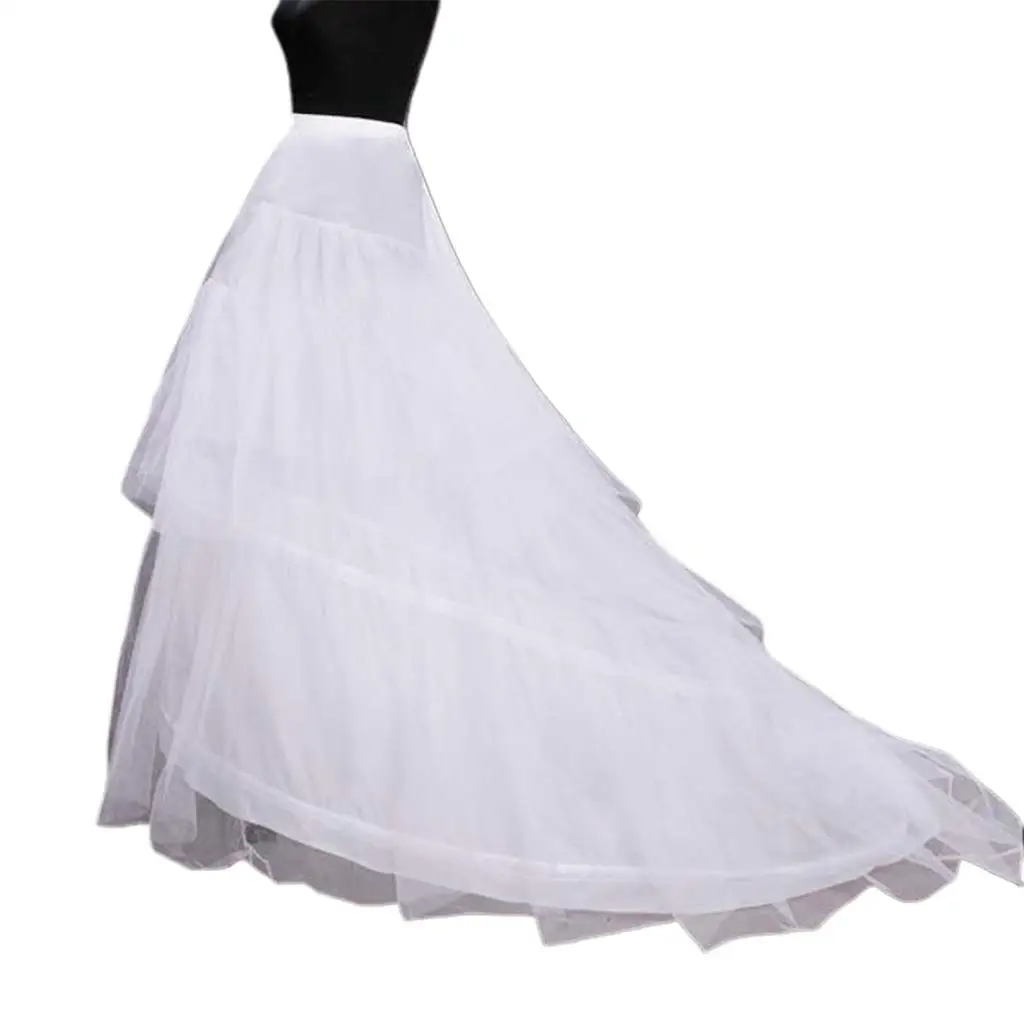 Donne Bridal 2 cerchi 3 strati Tulle matrimonio lungo Trailing sottoveste lunghezza del pavimento elastico in vita coda di pesce Crinoline Slip Underskirt