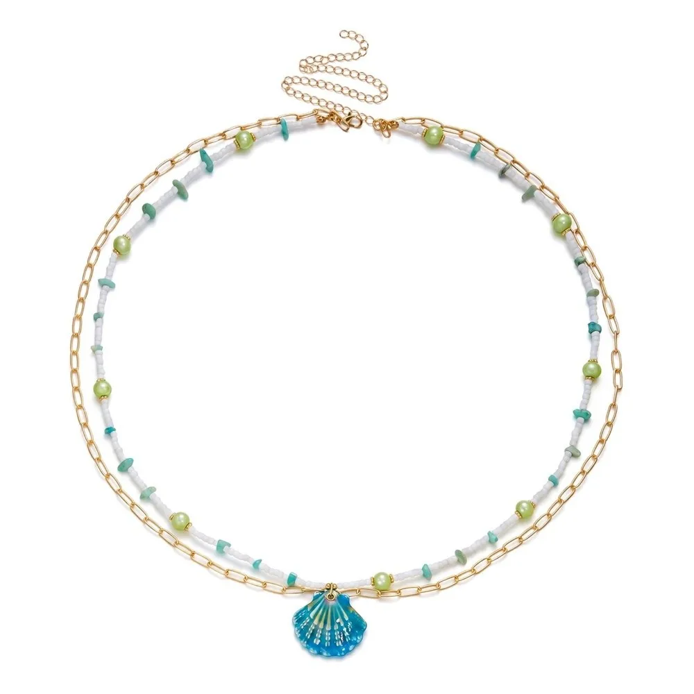 Imitation Pearl Boho Waist Chain Bohemian Style Double Layer Waistband Jewelry Beads Conch Pendant Seashell Belly Chain Women
