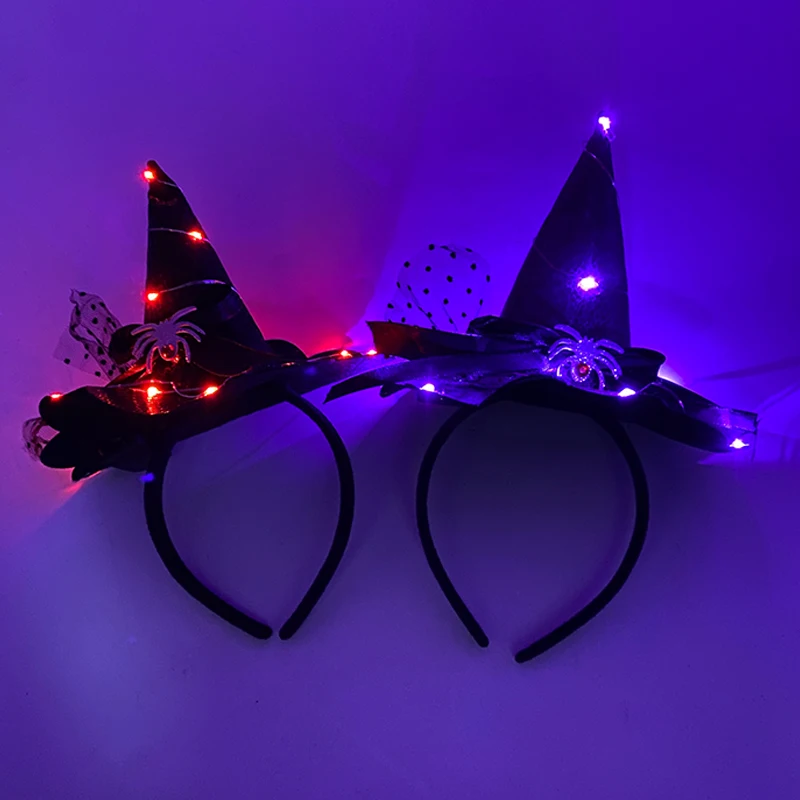 Funny Halloween LED Light Witch Headband Glowing Witch Hat Hairbands For Adult Kids Headband Girl Headwear Hair Accessories