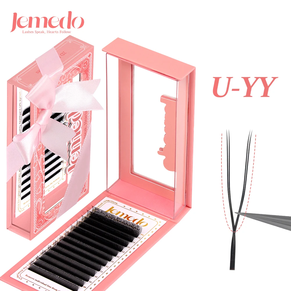 JEMEDO YY Eyelashes Extension C/D/M U-Shape YY Eyelash Extensions Natural Soft Premade Narrow U-YY Lashes Split Tips For Makeup
