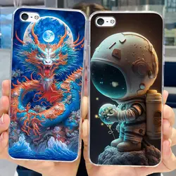 For Cover iPhone 5 5s SE 2016 6 6S Plus Astronaut Cool Dragon Phone Case Marble Cat Cartoon Funda Transparent Soft TPU Silicone
