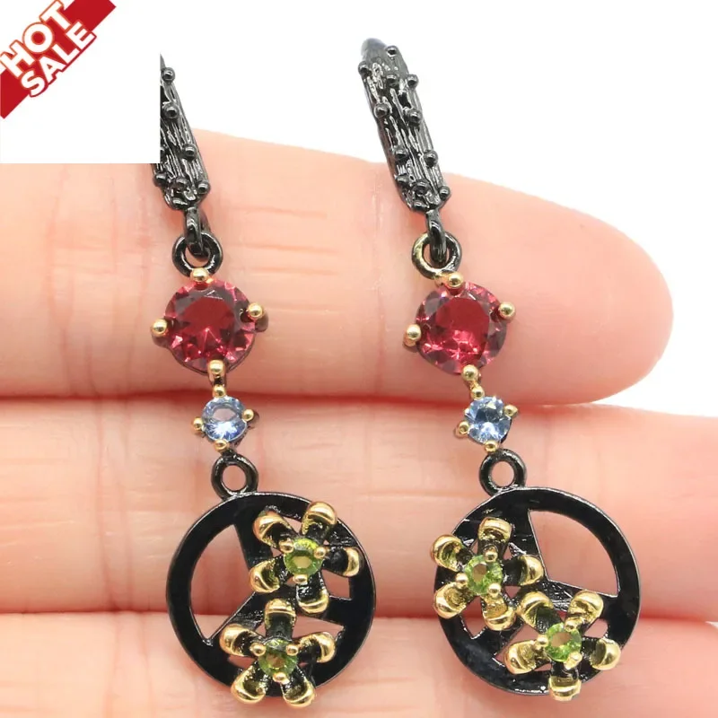 Buy 3 Get 1 Free 47x13mm Unique 5.9g Vintage   Garnet Violet Tanzanite Peridot White Bright Zircon Black Gold Silver E