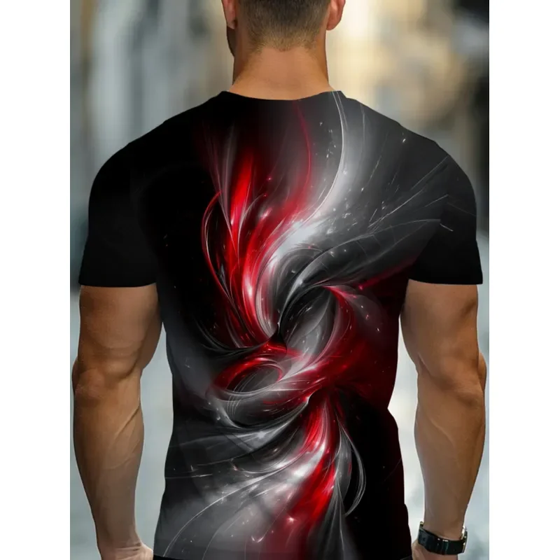 Men's 3D Red Black Swirl Pattern T Shirt 2026 Casual Dining Breathable Lightweight Durable Fashion Comfortable Top Leisure