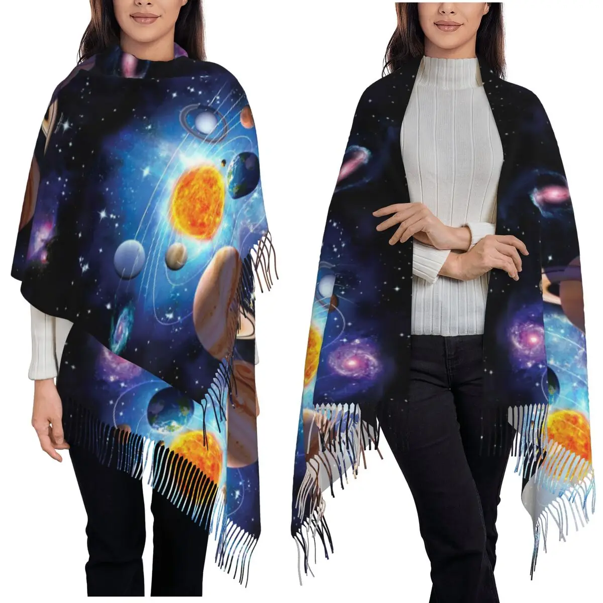 Solar System Space Planets Universe Scarf Tassel Scarves Women Soft Warm Shawls and Wraps Long Fall Winter Shawl Wrap