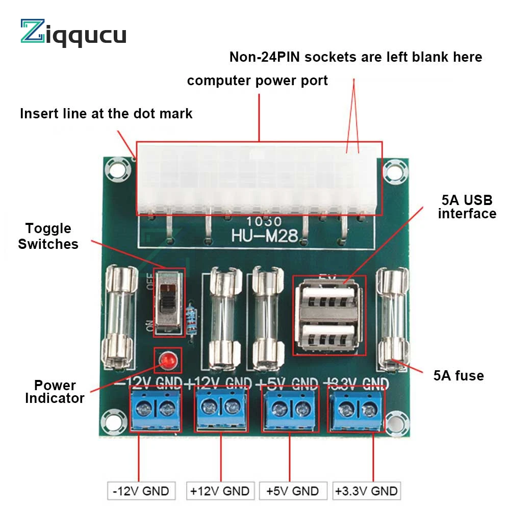 Módulo de extensión del adaptador de la placa de ruptura de la fuente de alimentación del PC del ordenador ATX, 24/20 Pines, 24 Pines, 20 pines,