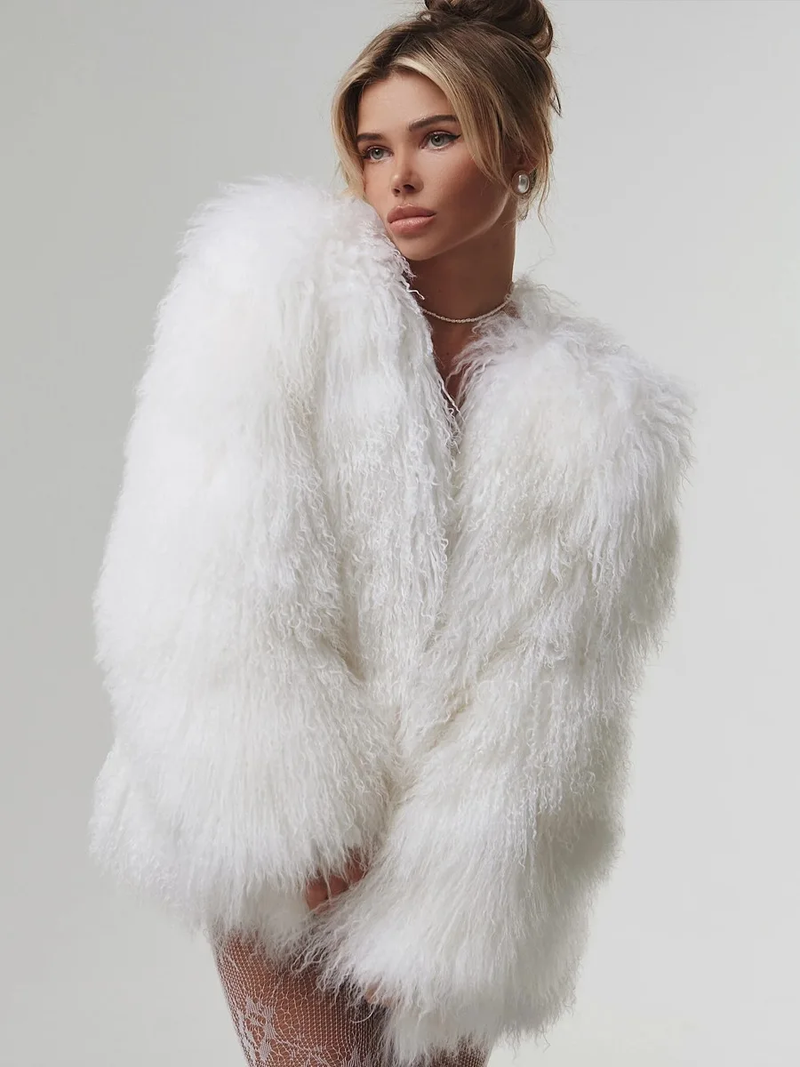 เสื้อโค้ทขนเฟอร์เทียมสำหรับผู้หญิง อุ่นสบาย แบบเปิดหลัง สไตล์เดมิซีซั่น สำหรับสาวสังคม โมดิเกิร์ล พังก์ กระเป๋าข้างแบบผ่า ปิดกระดุมหลายเม็ด ยืดหยุ่น