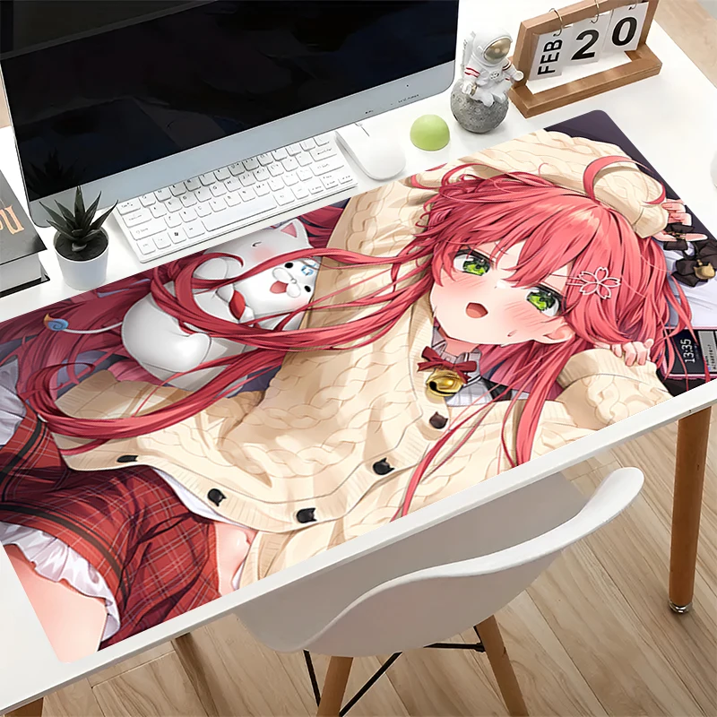 Anime Mouse Pad Large E-sports Gamer Mat Locking Edge Keyboard Pad Gaming Computer Desk Mat Hololive Sakura Miko Kawaii Mausepad