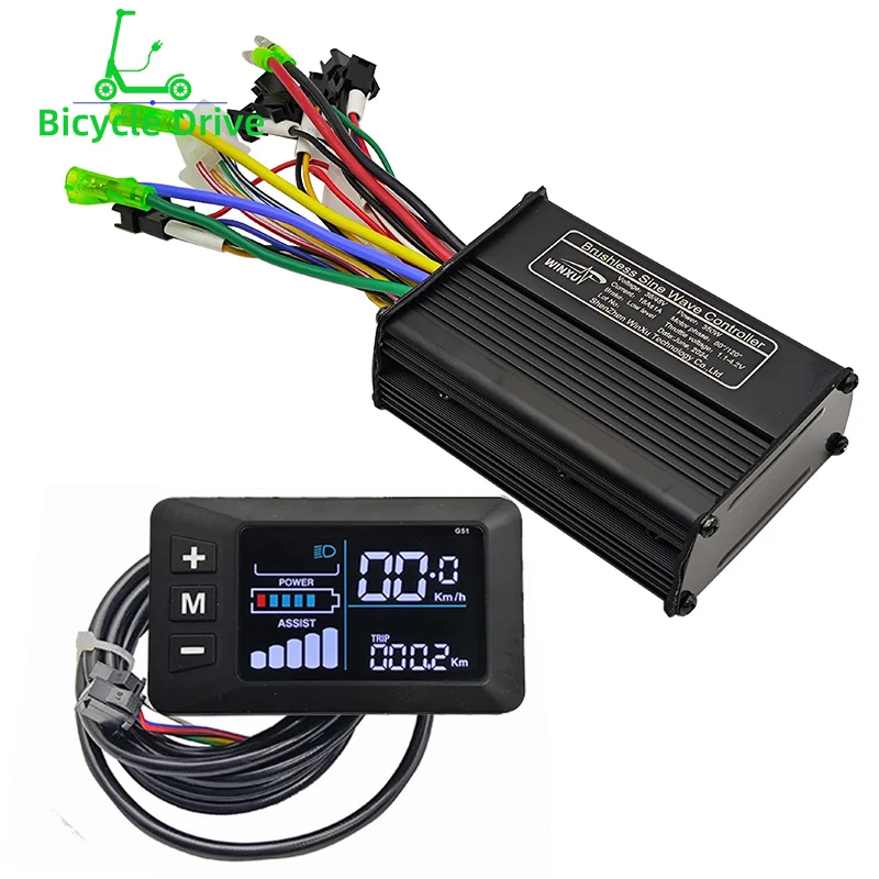 

36V 48V 350W 18A E-Bike FOC Sine Wave Brushless Motor Drive Controller G51 Colour LCD Display Set for Electric Bicycle Scooter