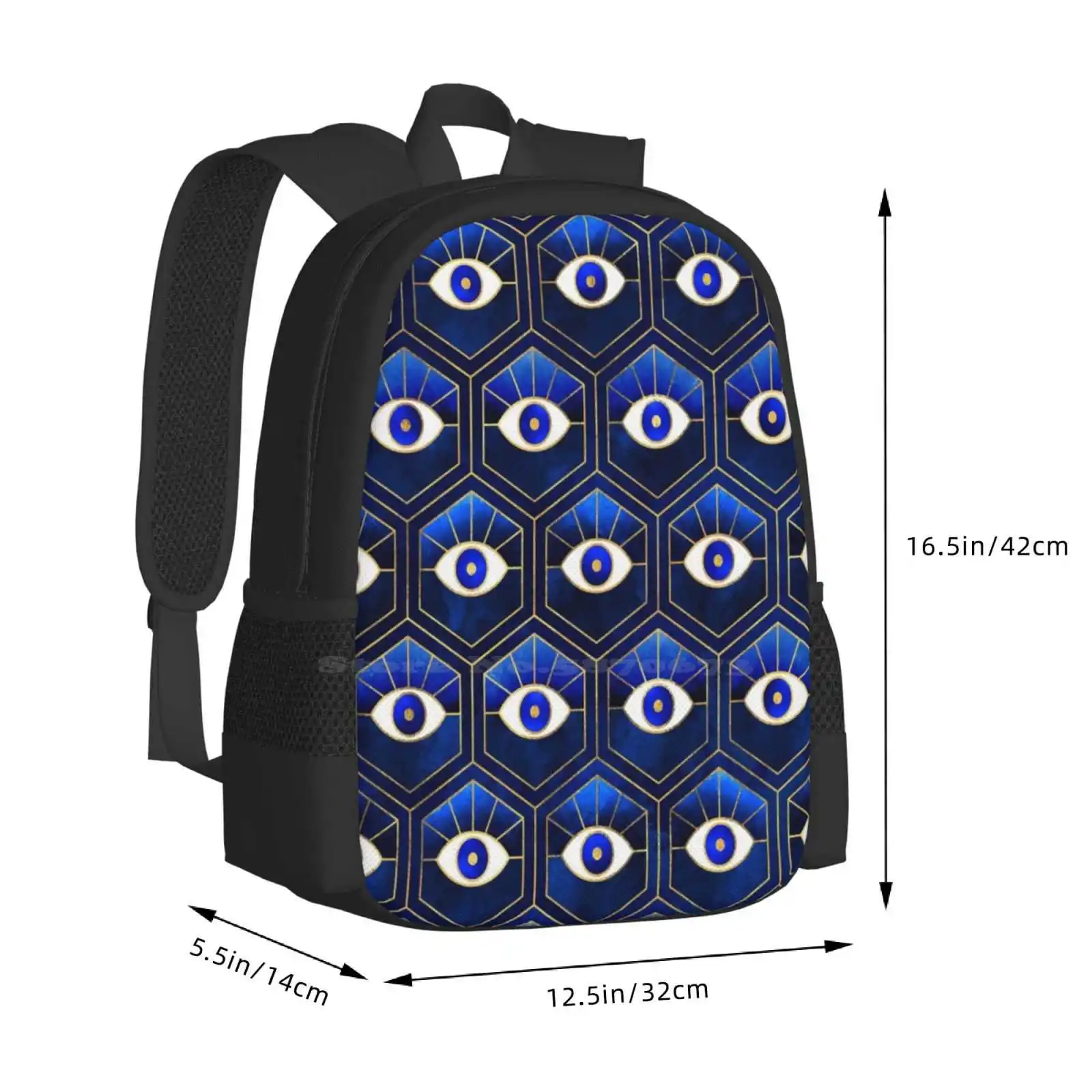 Mata-Biru Diskon Besar Ransel Tas Modis Pola Abstrak Grafis Geometri Biru Mata Geometris Menonton Tampak Segi Enam Emas