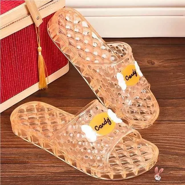 

Large Size Women's Indoor Bathroom Plastic Anti-Slip Soft Bottom PVC Crystal Transparent Slippers Odor-Free Summer Sandals