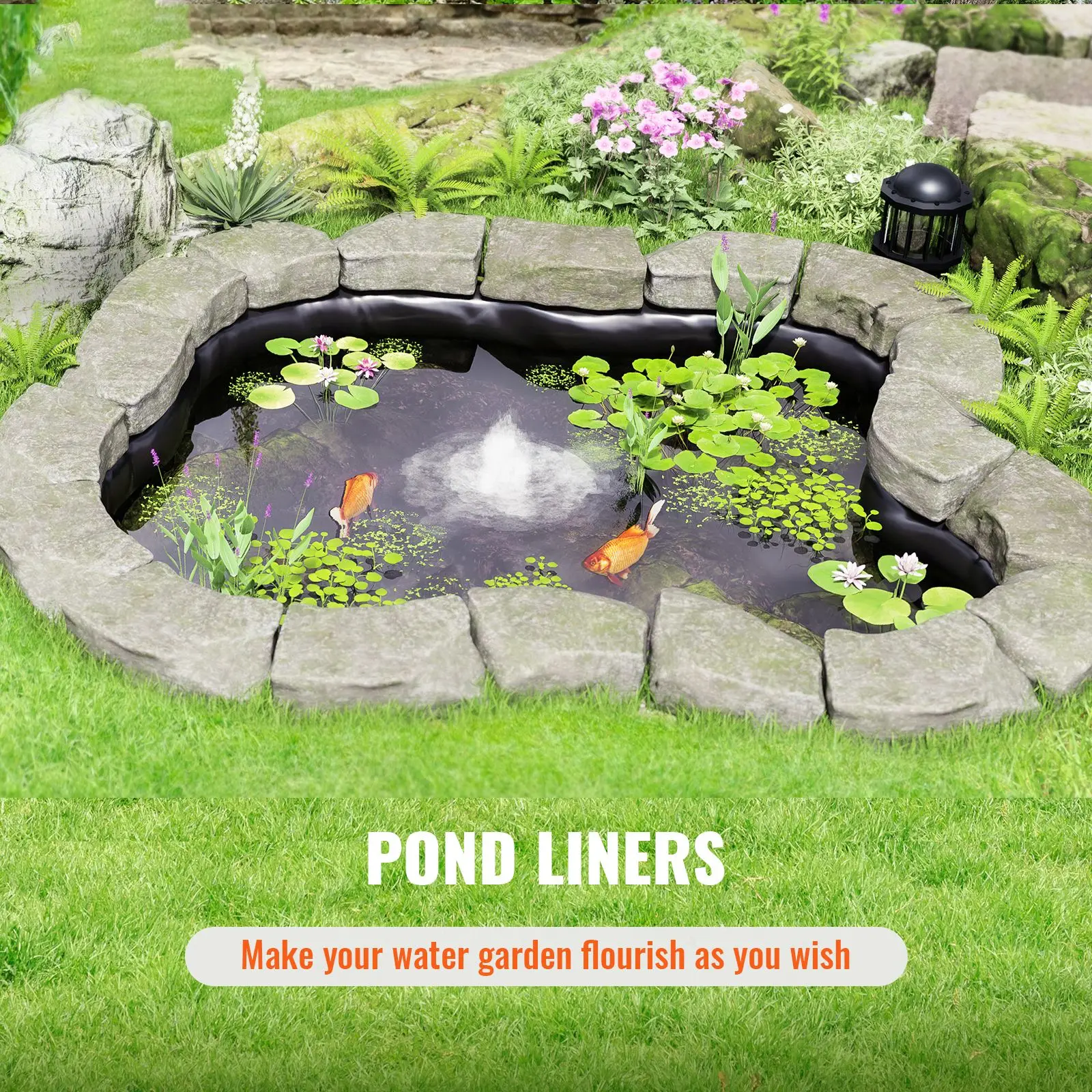 Pond Liner, 10 x 13 ft 20 Mil Thickness, Pliable LLDPE Material Skins, Easy Cutting Underlayment for Fish or Koi, Water