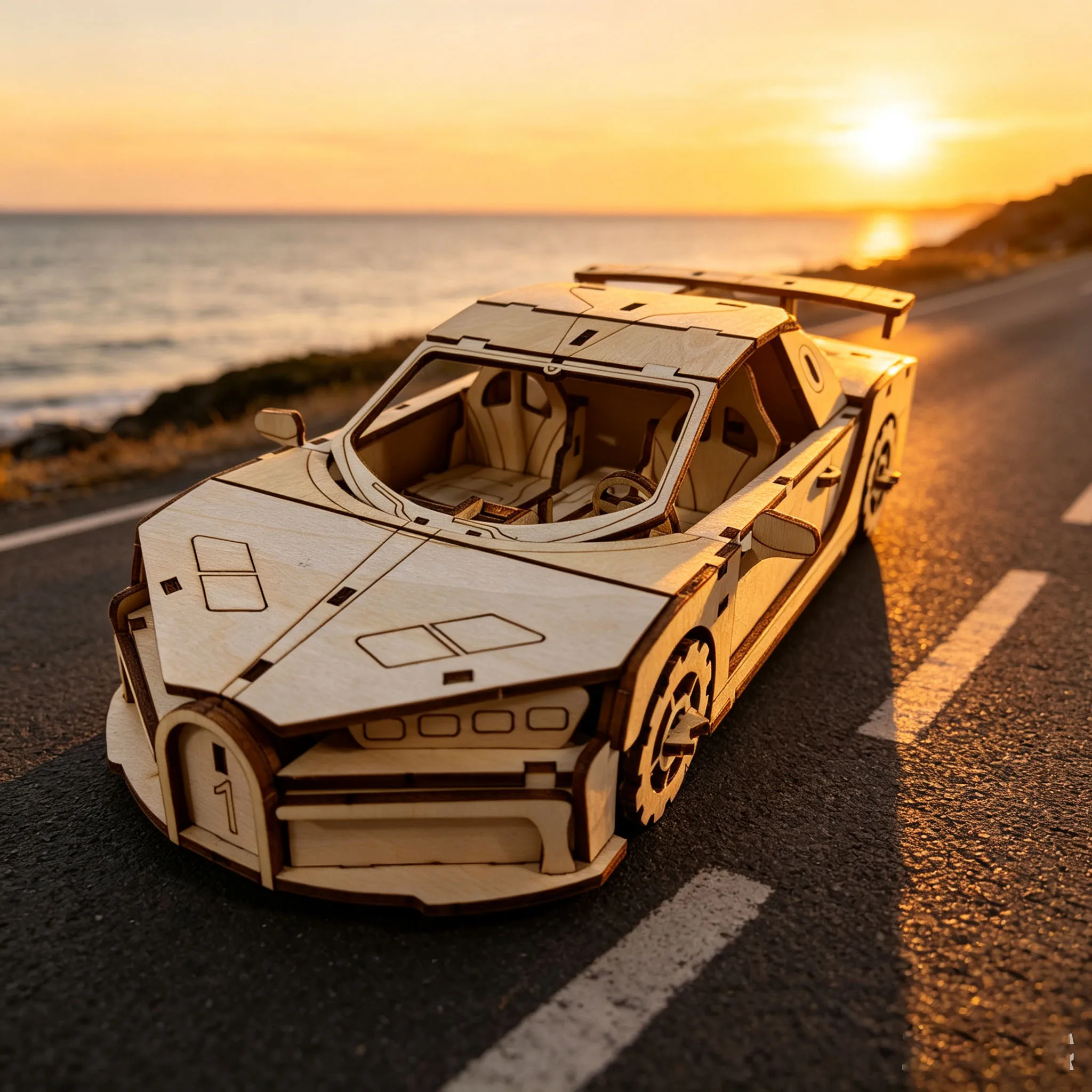 3D Sports Car Wooden Jigsaw Puzzle – DIY 3D Racing Car Model – Desktop Collectible – Creative Holiday Gift