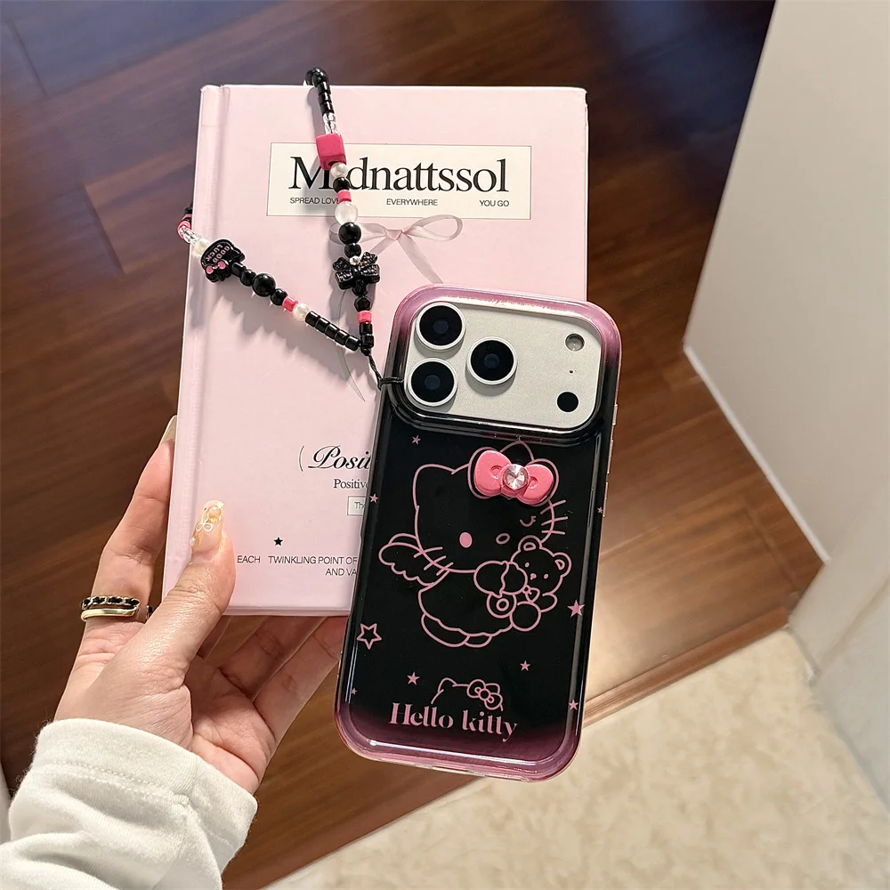 

Korean Line Hellokitty Cute Phone Case for iPhone 17 Pro 16 Max 14 13 15 Pro Max Fundas With Chain Cartoon Shockproof Case Capa