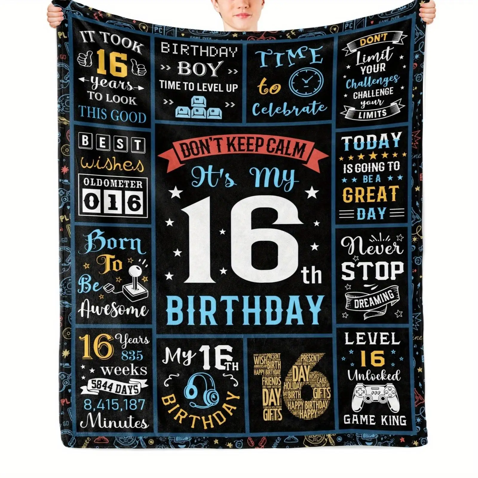 16th Birthday Gift Modern Woolen Blanket with Grid Digital Printing Suitable for Teenagers Son and Friends Growing Birthday Gift