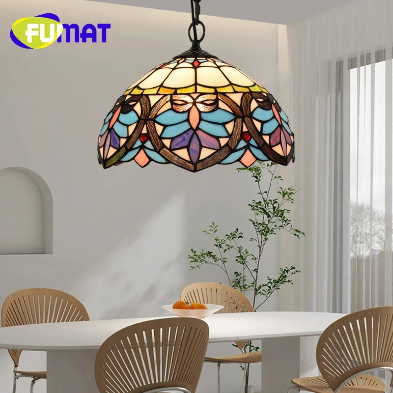 

FUMAT Tiffany French Glass Vintage style chandelier Art Deco Study Bedroom Balcony Bar Restaurant Hotel pendant light