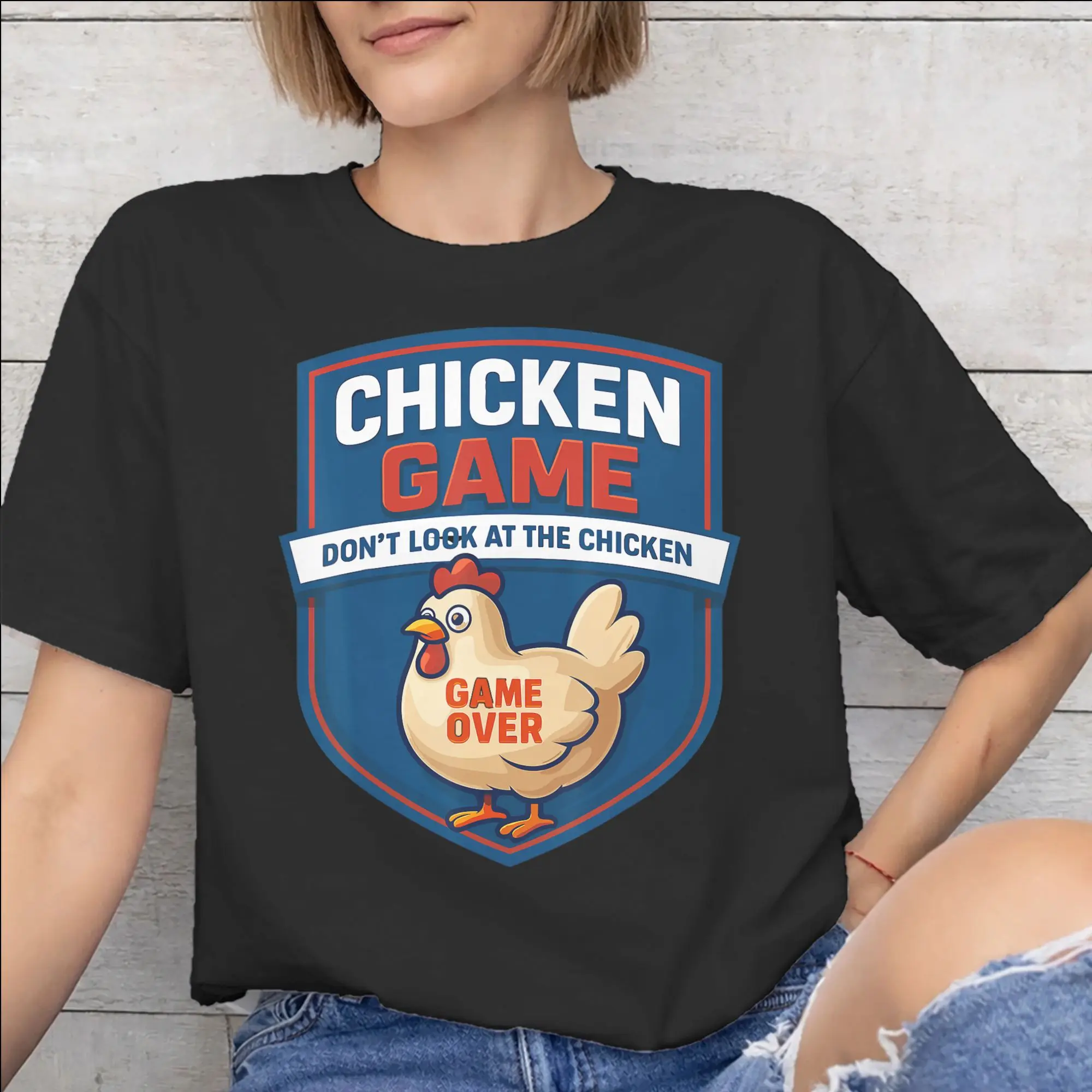Chicken Game Dont Look At The Chicken Tee Shirt for Men Women Graphic Printing T Shirts  Cotton Clothes