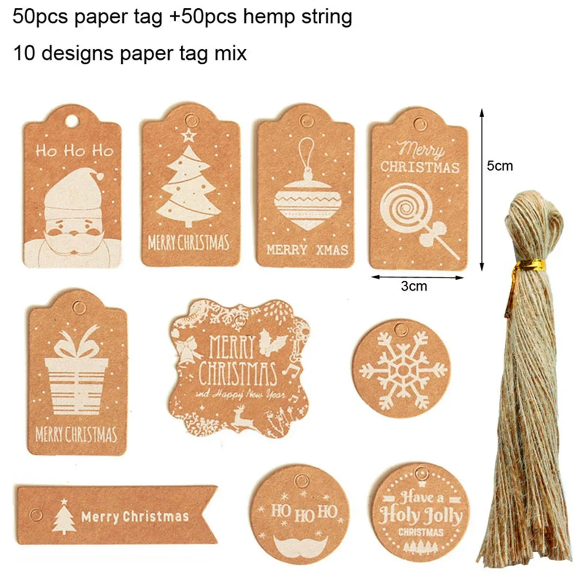 50/200Pcs Set Christmas Kraft Paper Gift Tags Scallop Label Luggage Blank + Strings Multipurpose High Quality