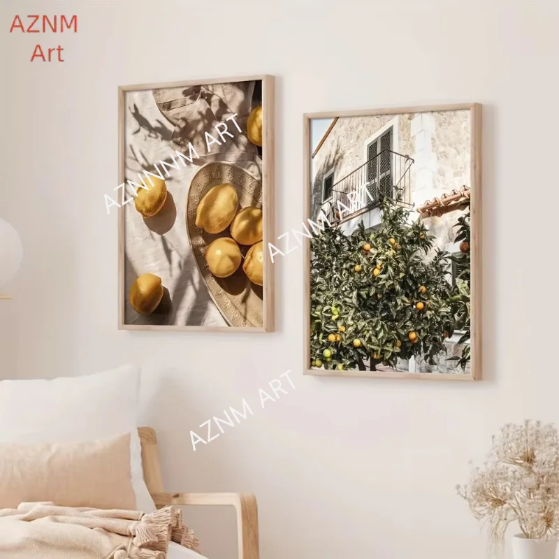 1/2 Stück Zitronengarten-Leinwand-Kunstdrucke, moderne Landschaftswanddekoration für Wohnzimmer, Schlafzimmer, Heimbüro-Dekoration
