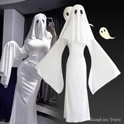 Halloween fantasma menina cosplay traje adulto feminino sexy capa véu terno macacão lim fishtail vestido assustar máscara facial outfits