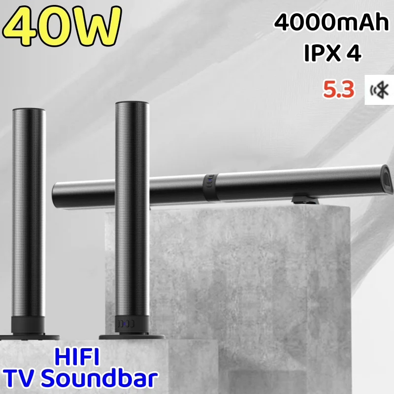 

40W TV Soundbar Vertical Speakers Detachable Desktop Bluetooth Speaker Wireless Heavy Bass Home Theater High Volume BT5.3 FM/TWS