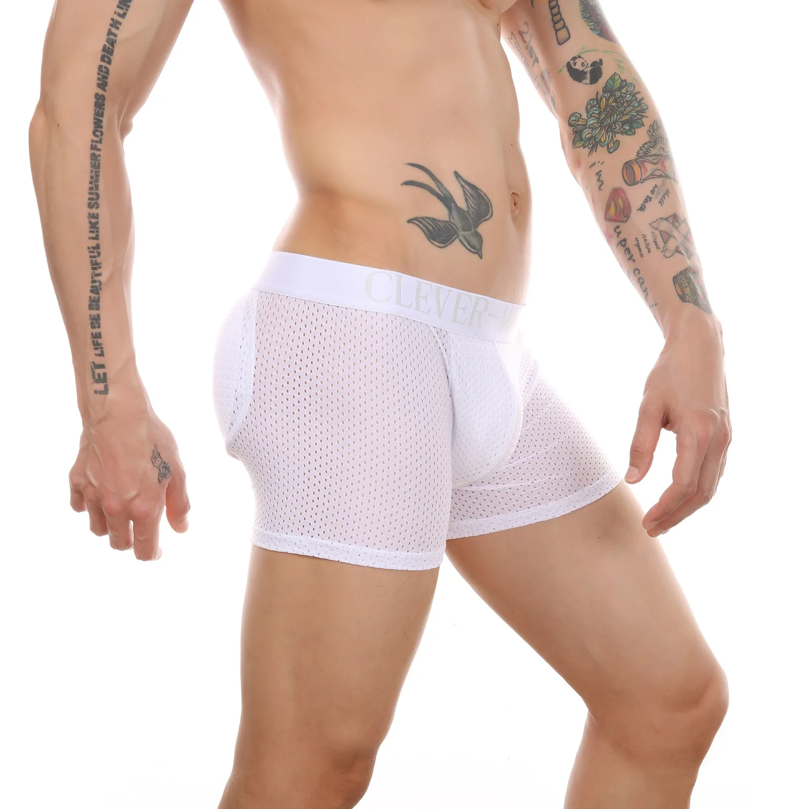 1PCS Long Mesh Perky Men\'s Boxers Underwear With Sponge Padding To Lift Buttocks Plump Buttocks Flat Corners Fake Buttocks