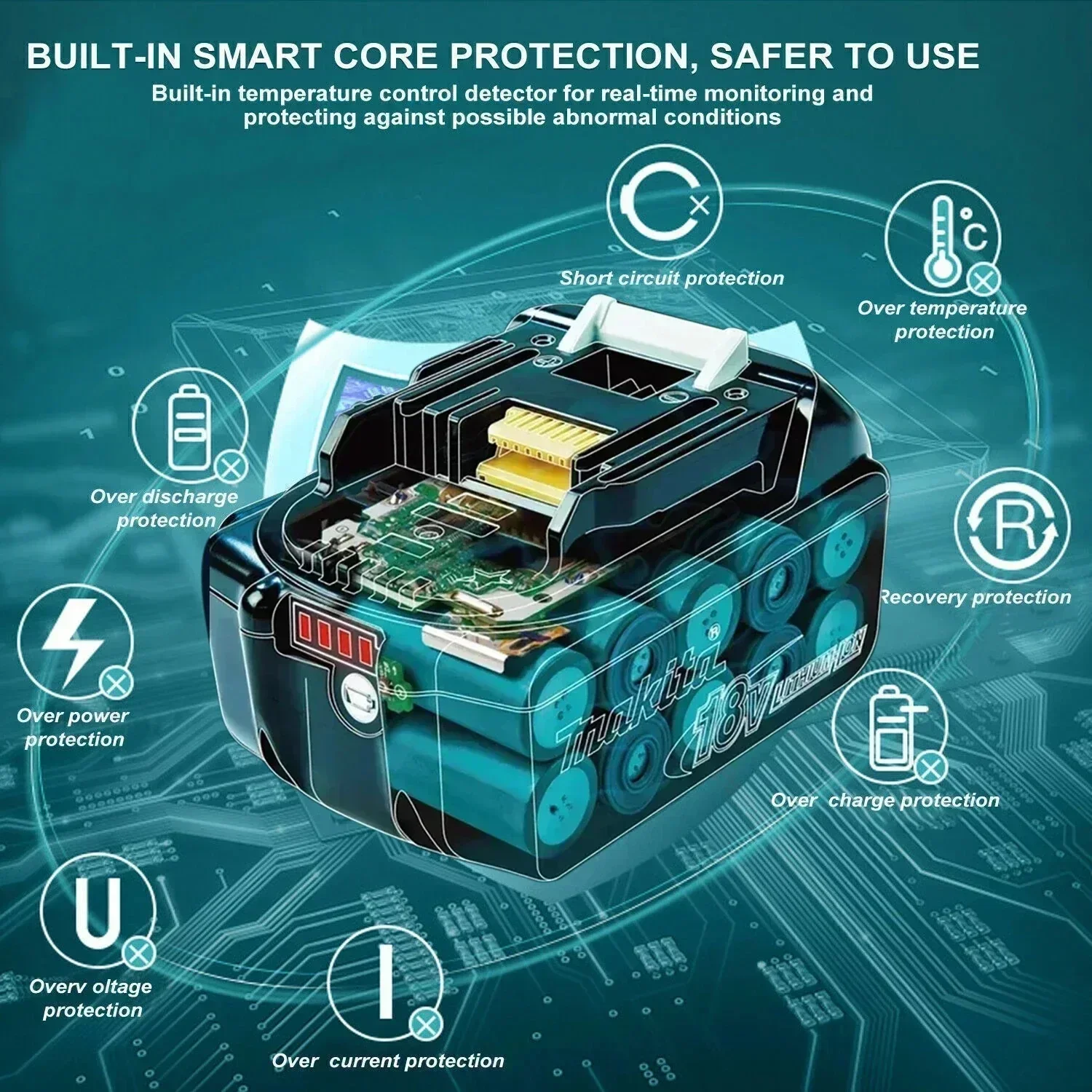 Makita 18V 6.0Ah rechargeable battery, suitable for Makita BL1840 BL1830 BL1830B BL1850 BL1850B original power tool battery