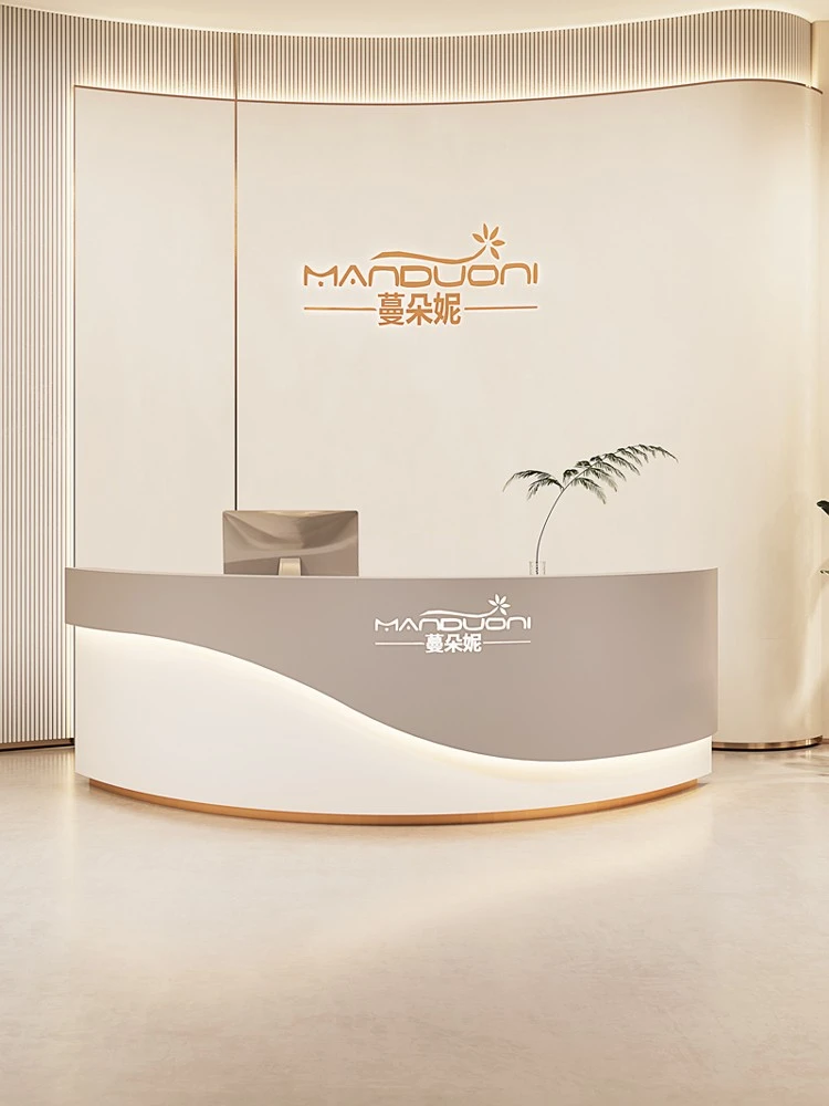 A modern, simple and beautiful curved reception desk that can be used in company front desks, beauty salons，with a sense of art