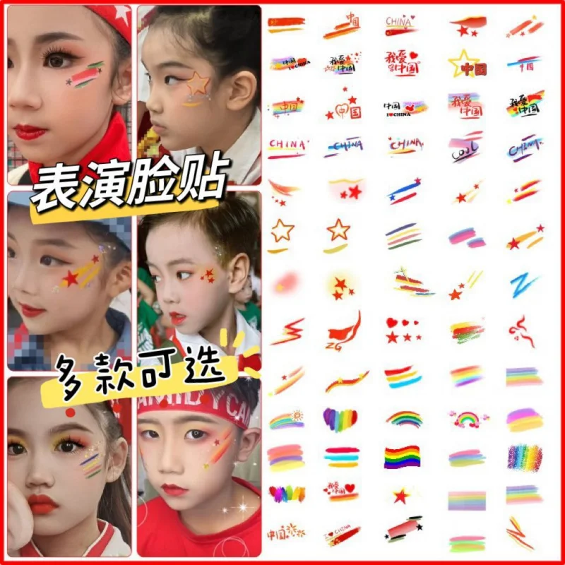 Nationale Dag Nieuwjaarsdag Toneelmake-up Gezichtsstickers Regenboog School Evenement Prestaties Gezichtsverf Make-up Tattoo Stickers