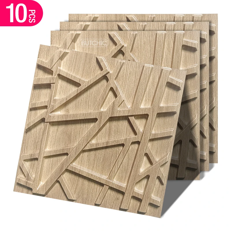 10 Uds. Paneles de pared con textura de ranura 3D de madera sintética de 30x30cm para decoración de paredes interiores, tiras de pared decorativas de roble, pegatina de pared 3D
