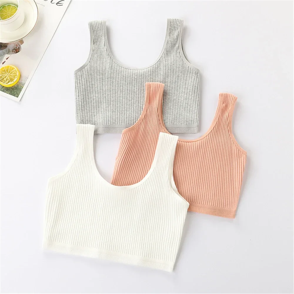 Soft Cotton Children Girls Underwear Kids Girl Solid Color Vest Bra Tank Top Crop Tops for Girl 9-16Years