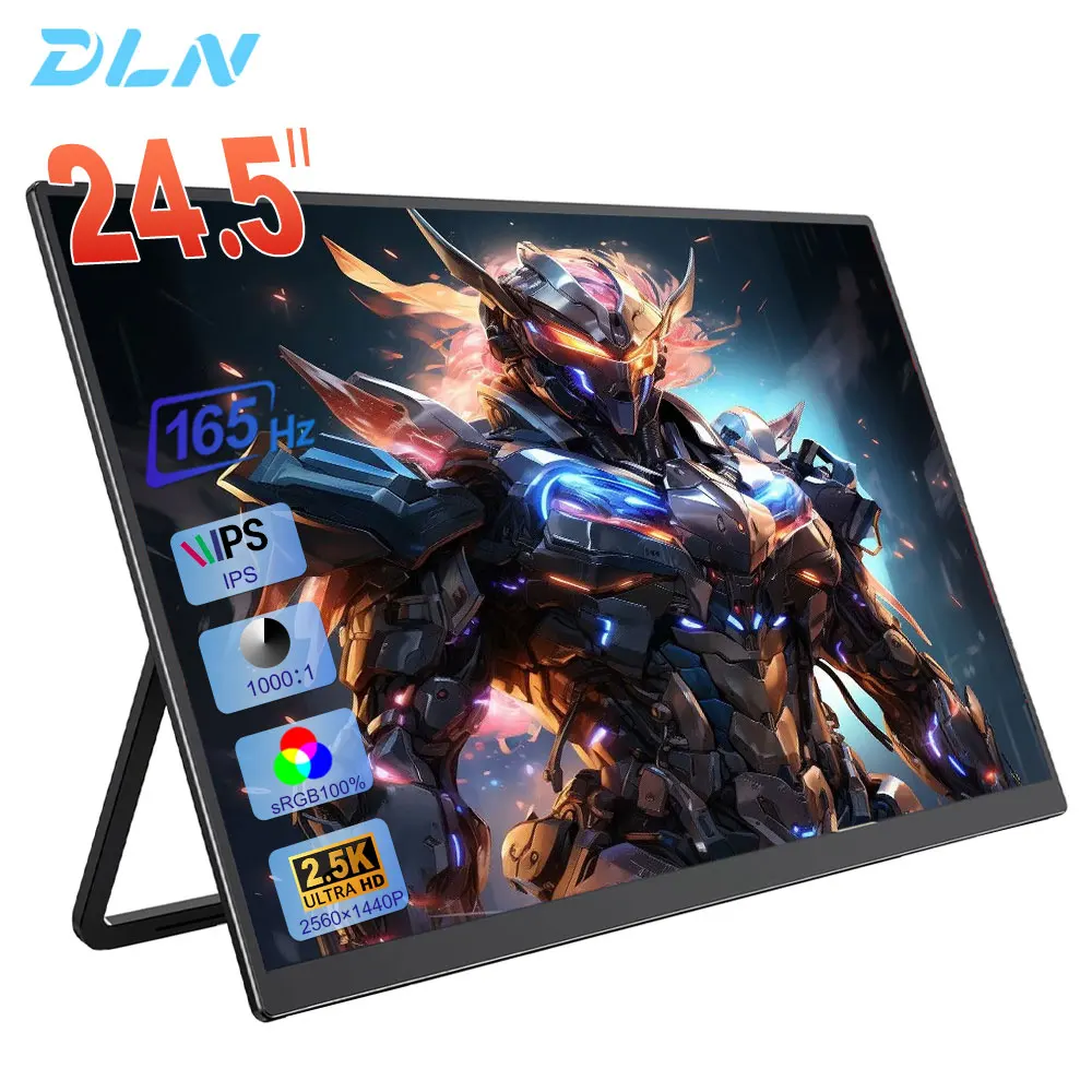 

DLN 24.5 inch 2.5K Portable Monitor 165Hz High Resolution 100% sRGB IPS Screen Extender Type C HDMI Port For Office Home & Wins