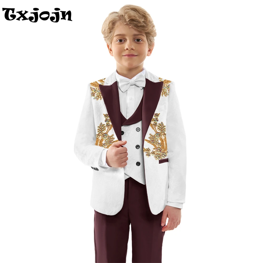 

Fast Delivery Children's Beaded Tuxedo 4 Pieces Back-to-school Suit Set Smart Elegant Kids Suits Catwalk Show Outfit 3-14T