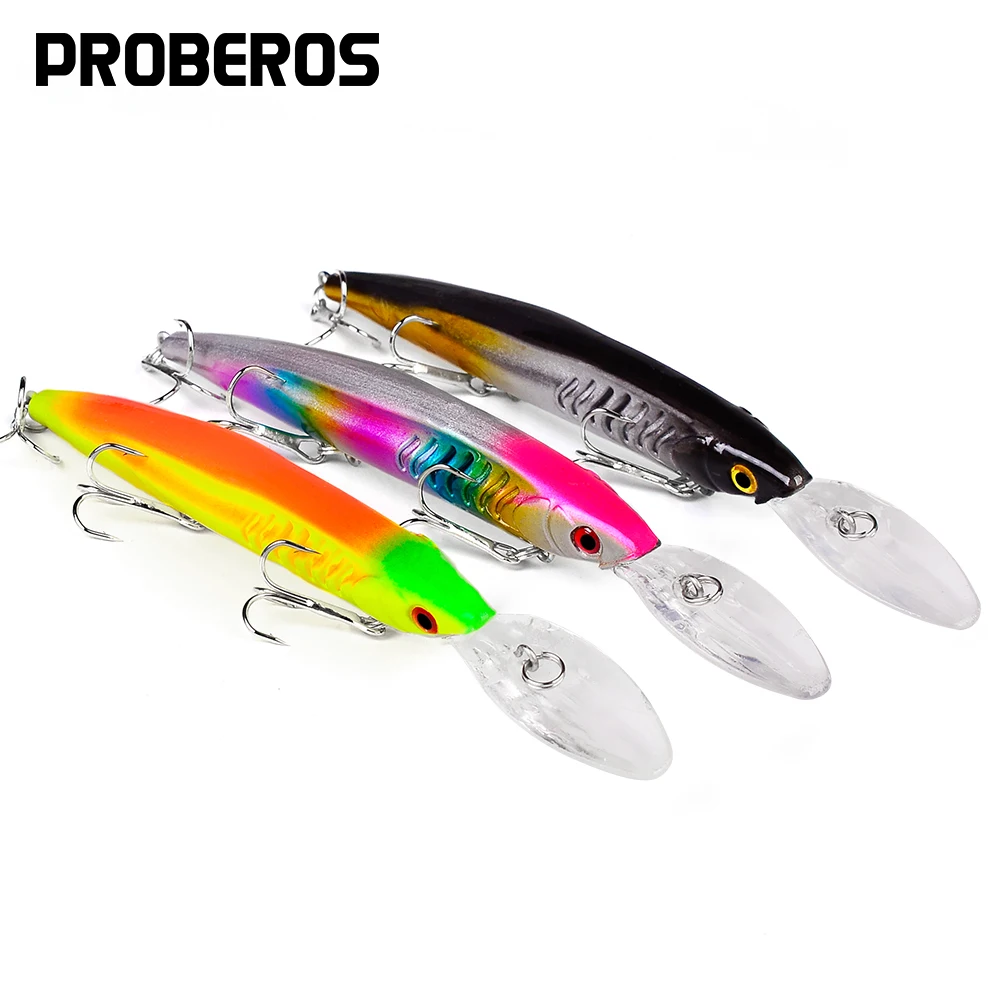 PROBEROS - Señuelo de Pesca Tipo Minnow de 15 cm y 12 g, para Pesca Profunda, con 3 Anzuelos Afilados, Cebo Artificial Duro