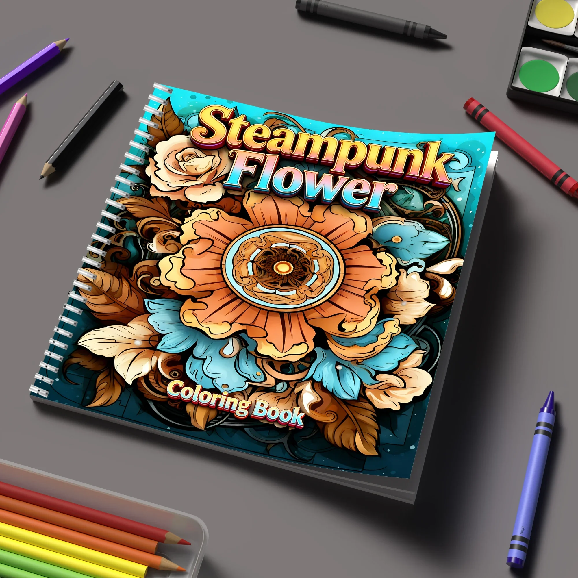 Coloring Book Steampunk Flowers for Adult Colouring Book, Birthday Day Gift, Back to School Supplies, Adults Cute Drawing Book