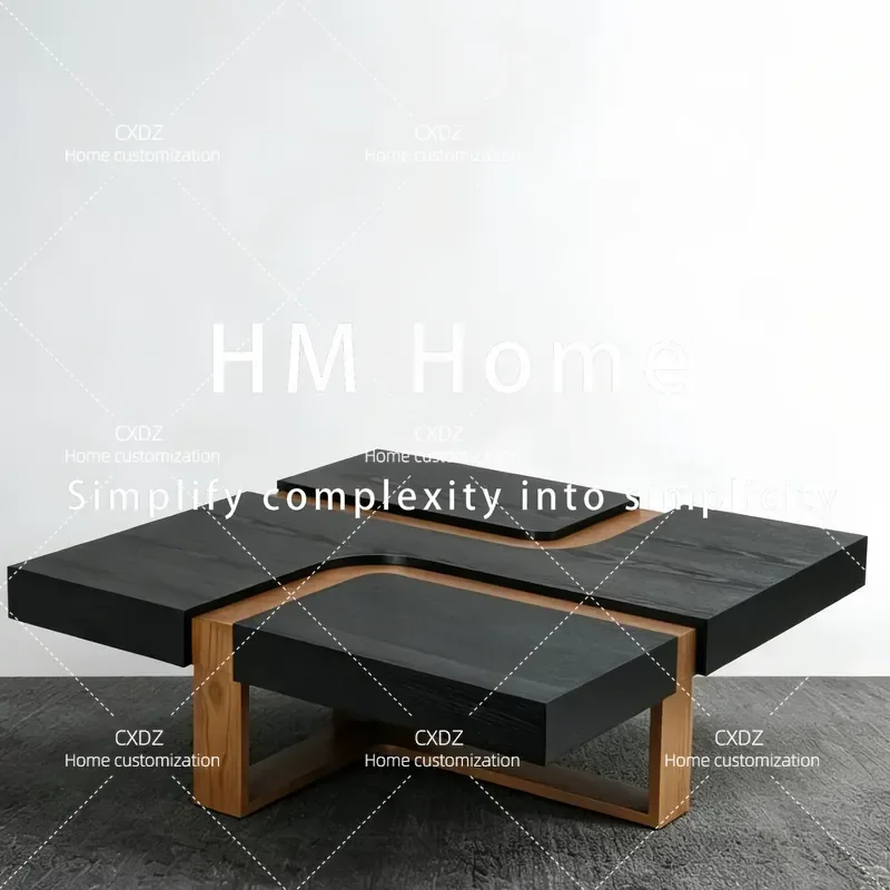 Medieval Solid Wood Coffee Table Modern Simple Black High End Geometric Modeling Home Living Room Furniture