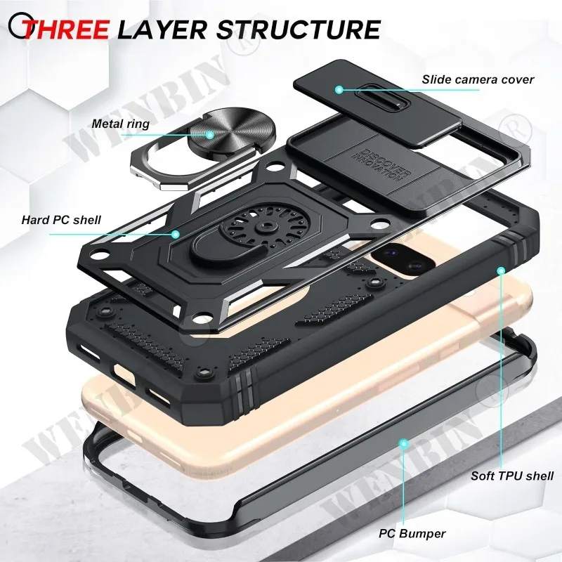 Case For Google Pixel 8A 8 Pro 7A 6A 6 Pro Heavy Duty with Camera 360 Degree Rotate Kickstand Shockproof Cover