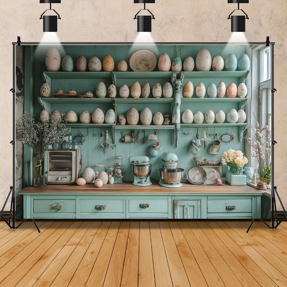 Easter Cupboard Backdrop Easter Rabbit Colorful Eggs Flower Baby Kids Birthday Party Room Interior Decor Photography Backgrounds