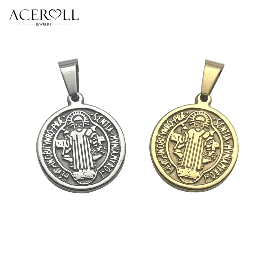 ACEROLL Stainless Steel Catholic Pendant Charms Of Saint Benedict Medal For Christian