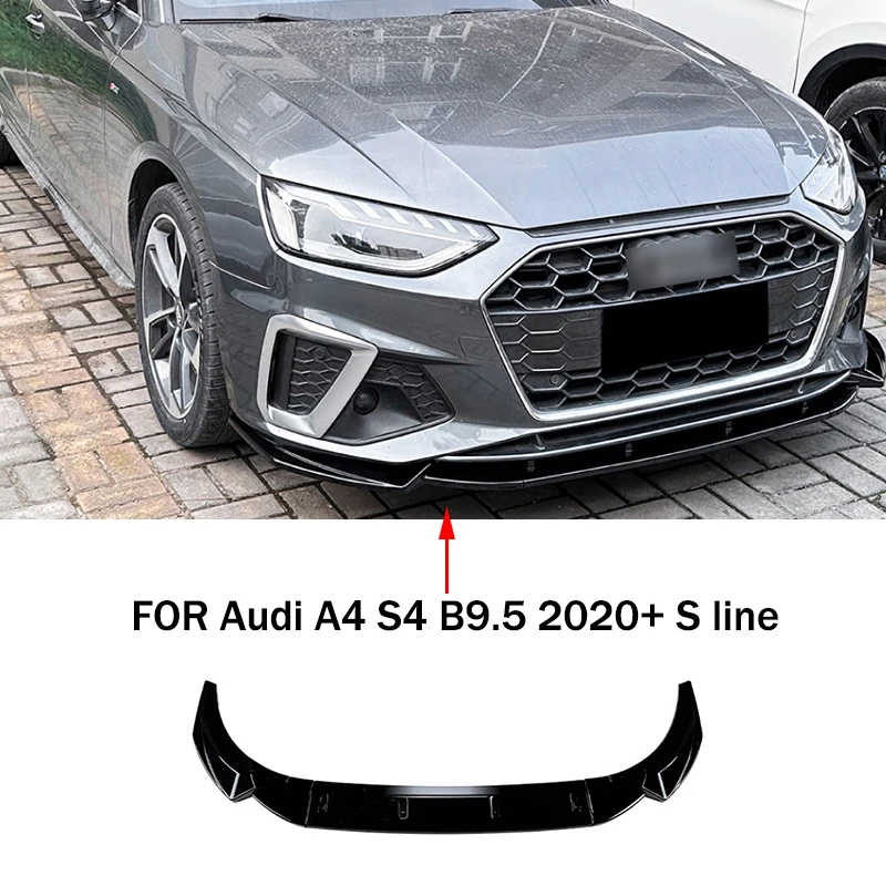

Подходит для Audi A4 S4 B9.5 2020+ S line глянцевый черный ABS передний бампер спойлер обвес комплект 3 шт. защита бампера