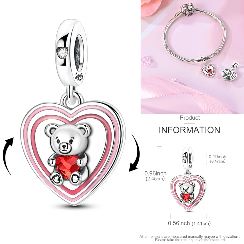 925 Sterling Silber Liebesherz Paar Familie Rose Motorrad Charm-Perlen DIY Armband Halskette Jubiläumsgeschenk für Frauen – Detail 17