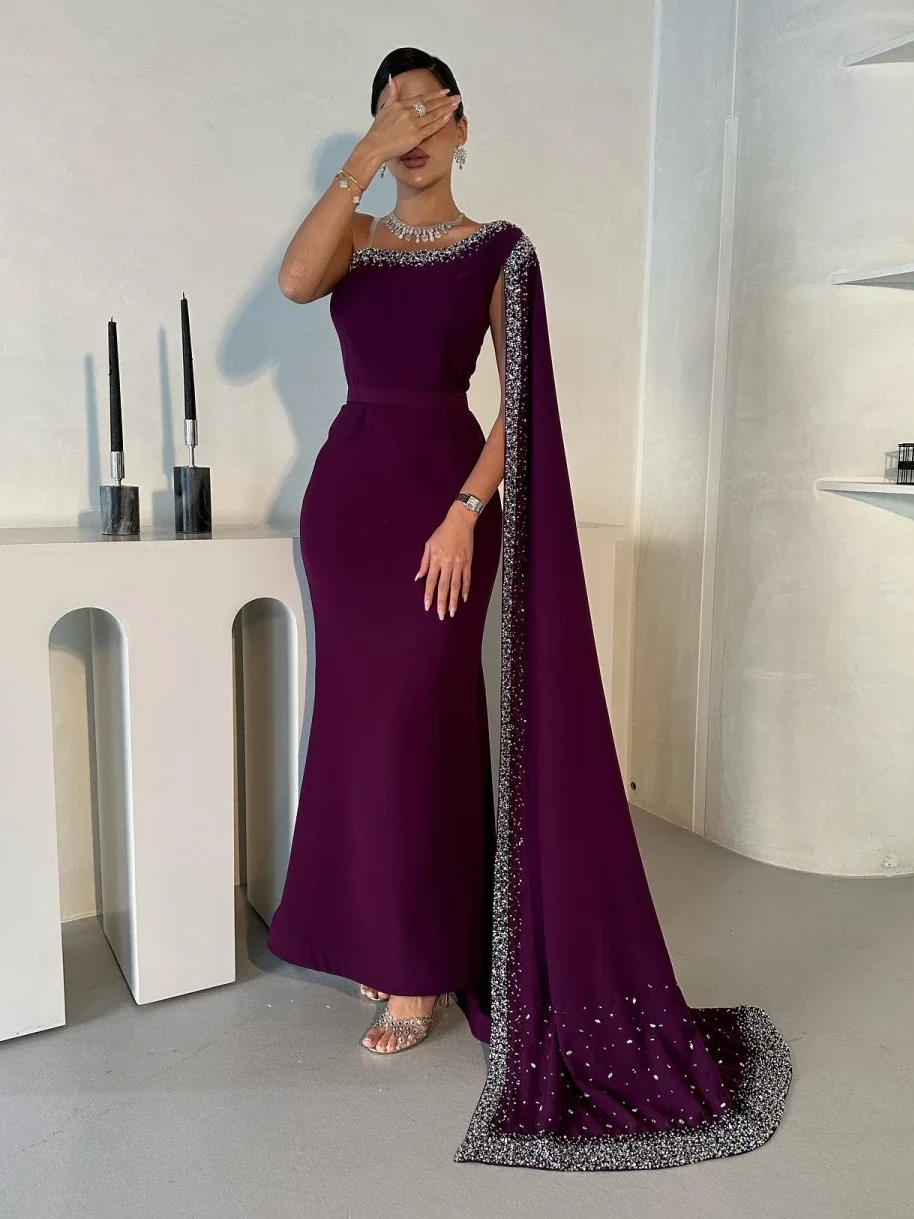 

Fashion One-shoulder Mermaid Sweep/Brush Evening Dresses Sequin Satin Formal Occasion Gown vestido feminino festa luxoفساتين الح