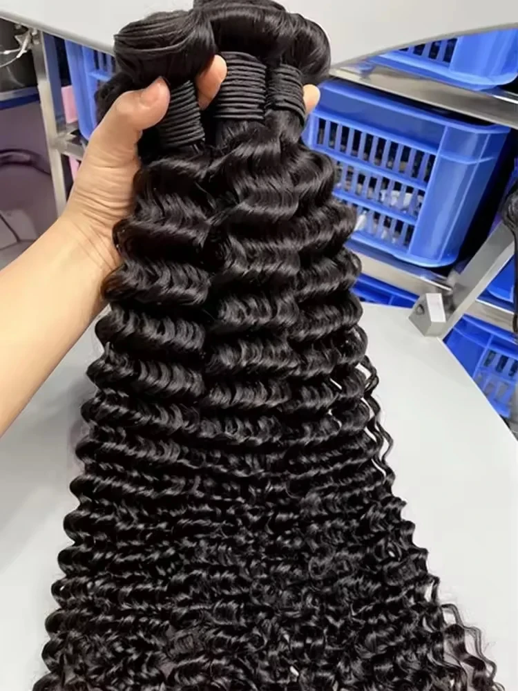 

Наборы бразильских волос Remy Deep Wave, 30, 36, 40 дюймов, 100% натуральные, необработанные, 1, 2, 3, 4 пучка, афро-кудри, двойная прокладка, для наращивания