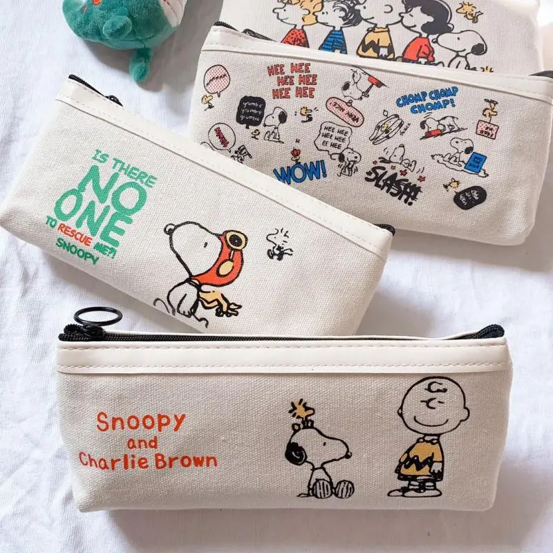 5 Styles Snoopy Cute Korean Version Ins Canvas Pencil Case Charlie Simple Cartoon Junior High School Students Stationery Bag