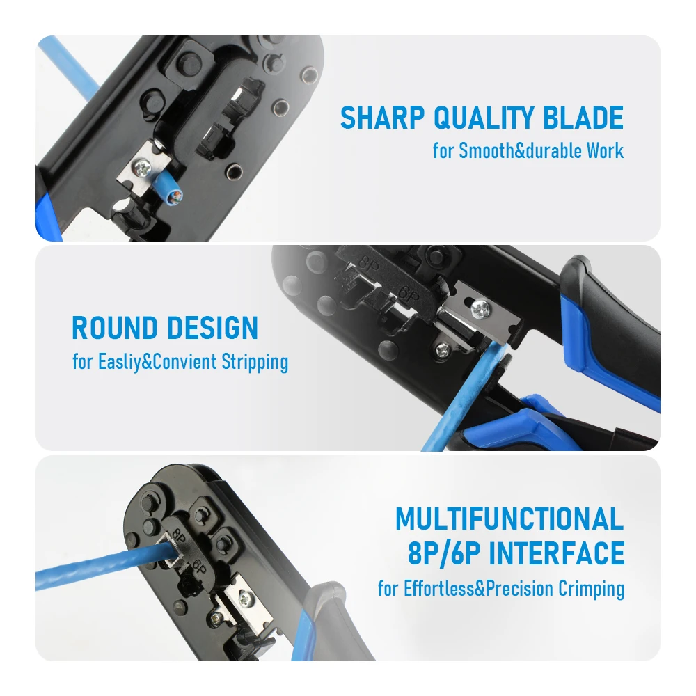 Network RJ45 Crimping Tool RJ11 RJ12 Ethernet LAN Cable Crimper Stripper Cutter Pliers Professional Multifunctional Kit - view 6
