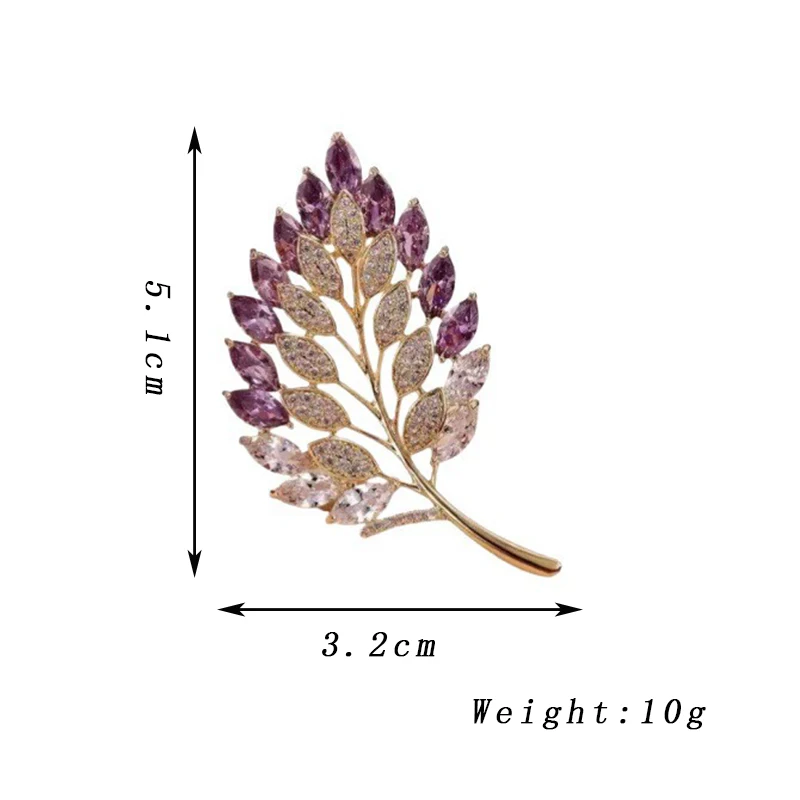 Purple Rhinestones Edge Leaf Brooches for Women Luxury Crystal Wheat Shape Brooch Pin Party Elegant Jewelry Clothing Accessories view 4