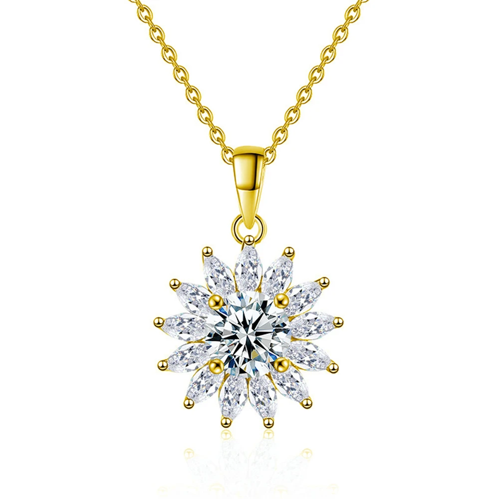 

S925 Sterling Silver Moissanite Brilliant Necklace Women's High-End Sunflower Pendant Jewelry
