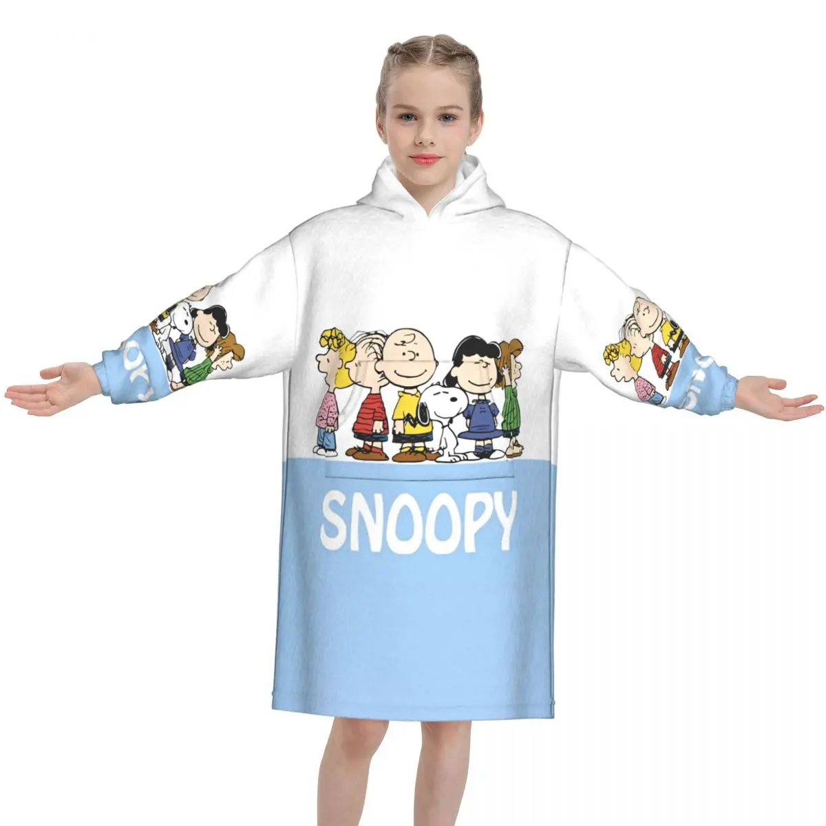 Носимое одеяло с капюшоном с рисунком собаки Snoopys для девочек и мальчиков, теплое уютное одеяло большого размера, толстовка с карманом