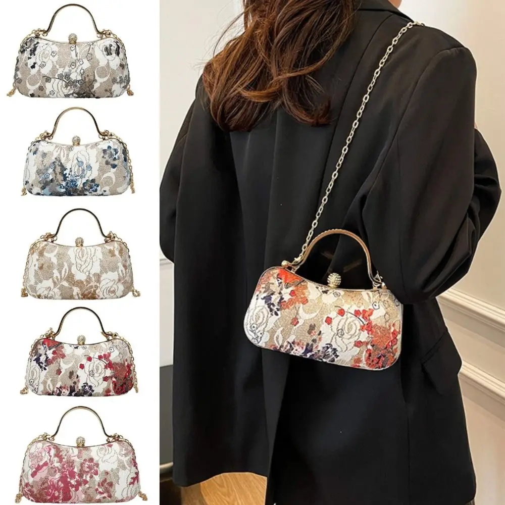 

Элегантная вышитая сумка через плечо в западном стиле с цепочкой, вечерняя сумка, клатч для женщин