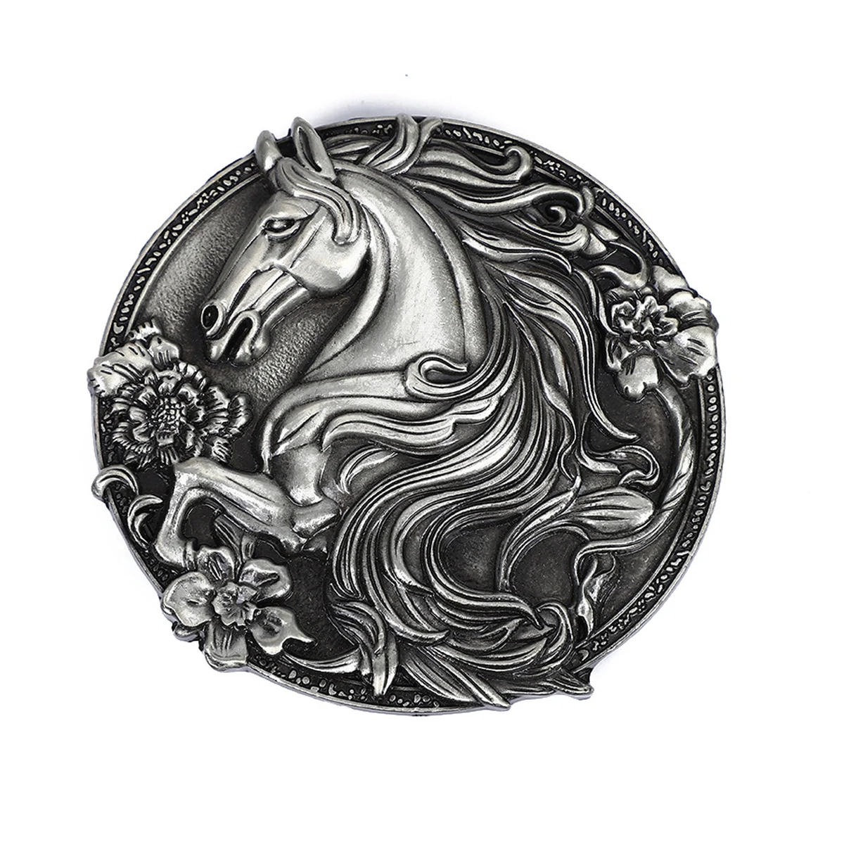 Round Relief Horse Flower Pattern Belt Buckle Western Cowboy Accessory Classic Trendy Drop Shipping