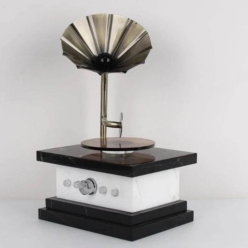 Gramophone Ornament Retro Showroom Phonograph Showcase Radio Model Crafts with Marble Base Home Desktop Display Decoration